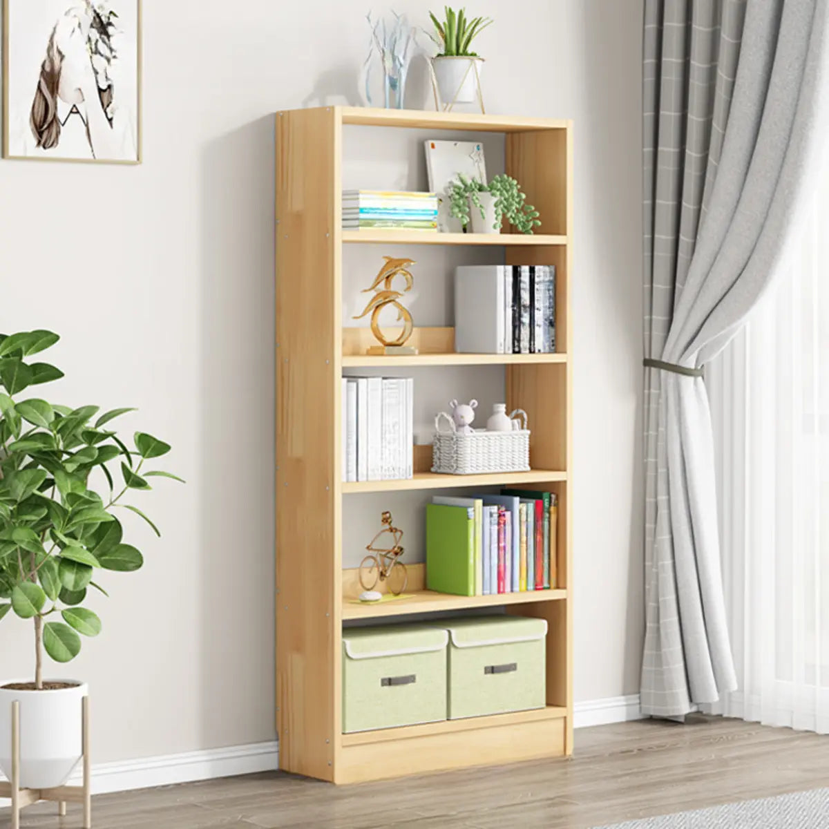 Minimalist Wood Vertical Rectangular Storage Bookcase Image - 17