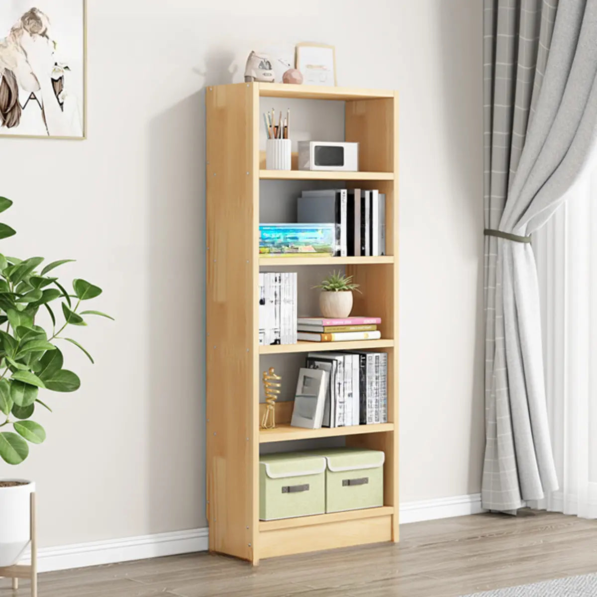 Minimalist Wood Vertical Rectangular Storage Bookcase Image - 3