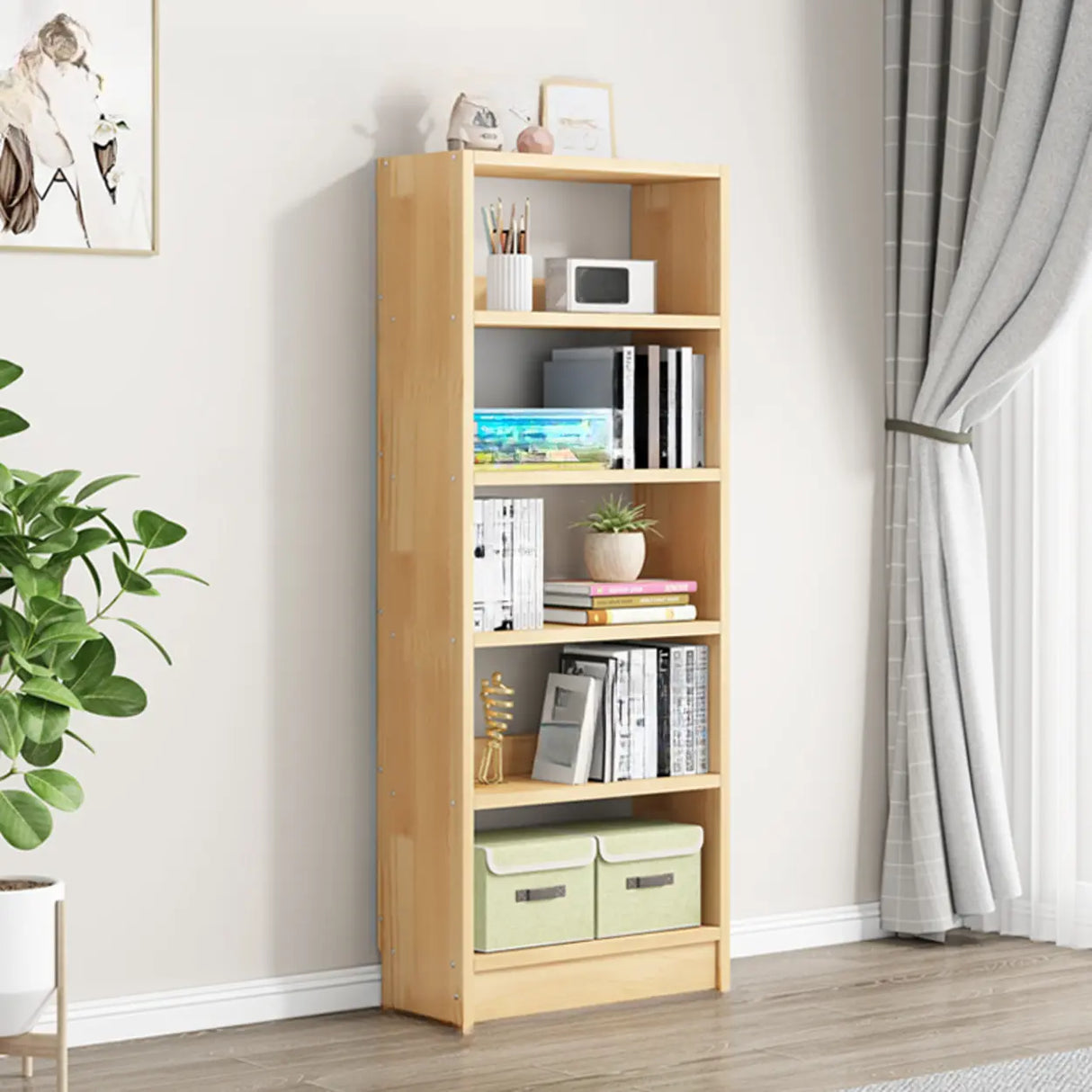 Minimalist Wood Vertical Rectangular Storage Bookcase Image - 3