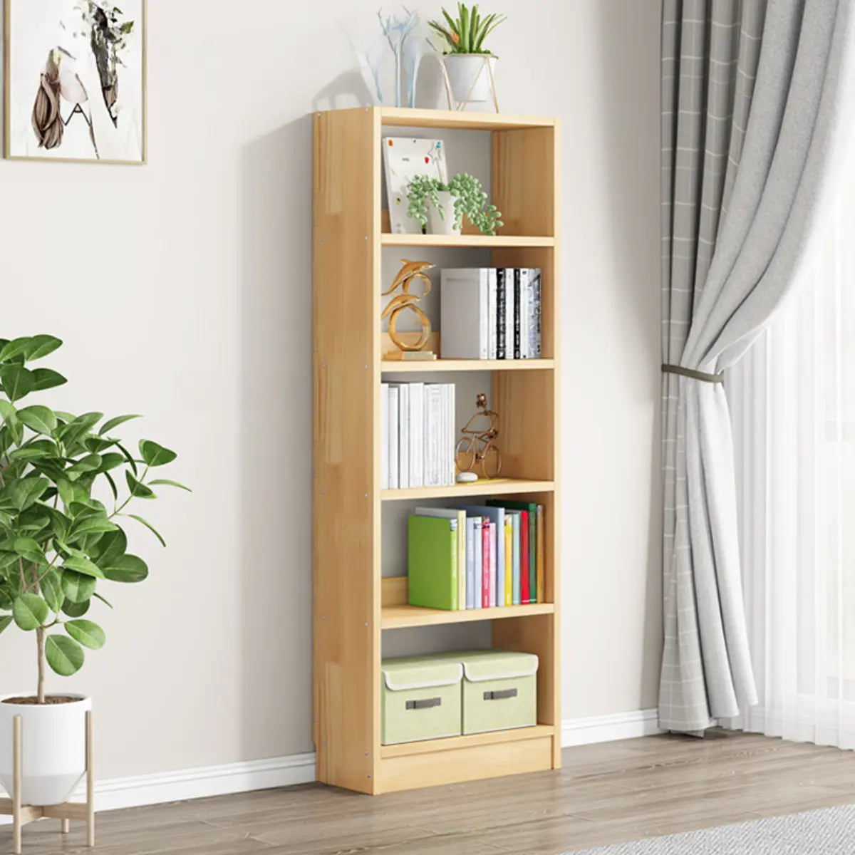 Minimalist Wood Vertical Rectangular Storage Bookcase Image - 5