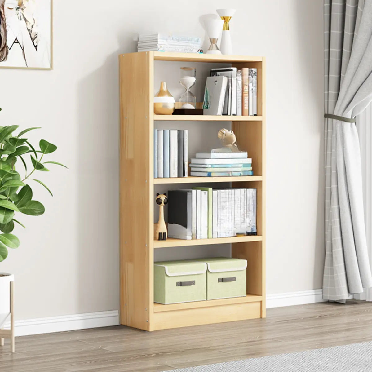 Minimalist Wood Vertical Rectangular Storage Bookcase Image - 7