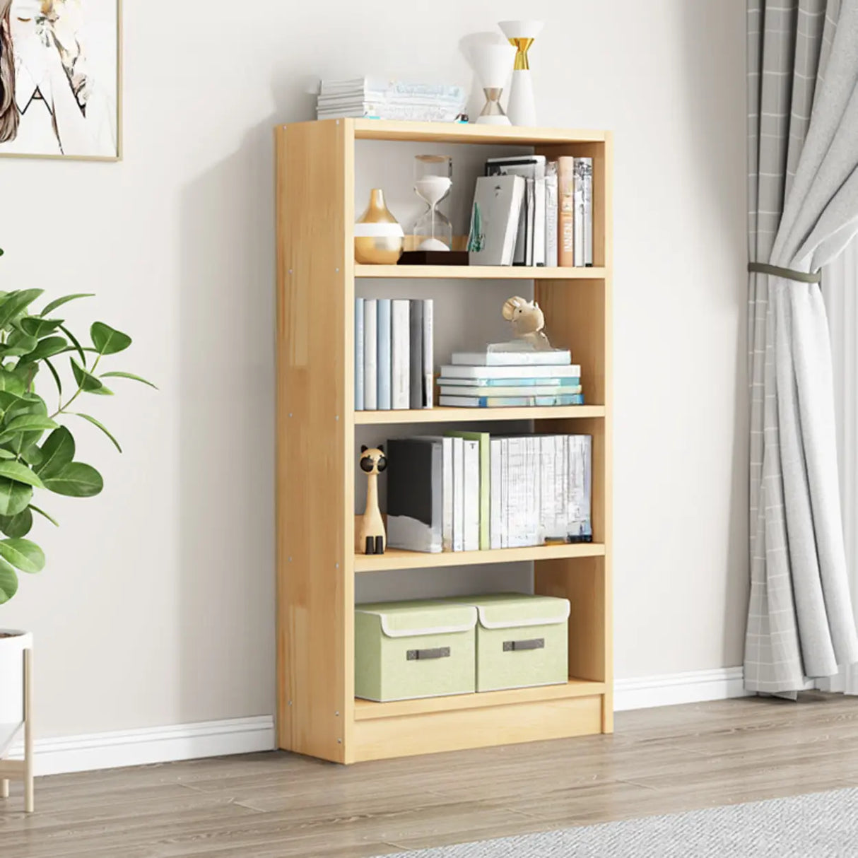 Minimalist Wood Vertical Rectangular Storage Bookcase Image - 7