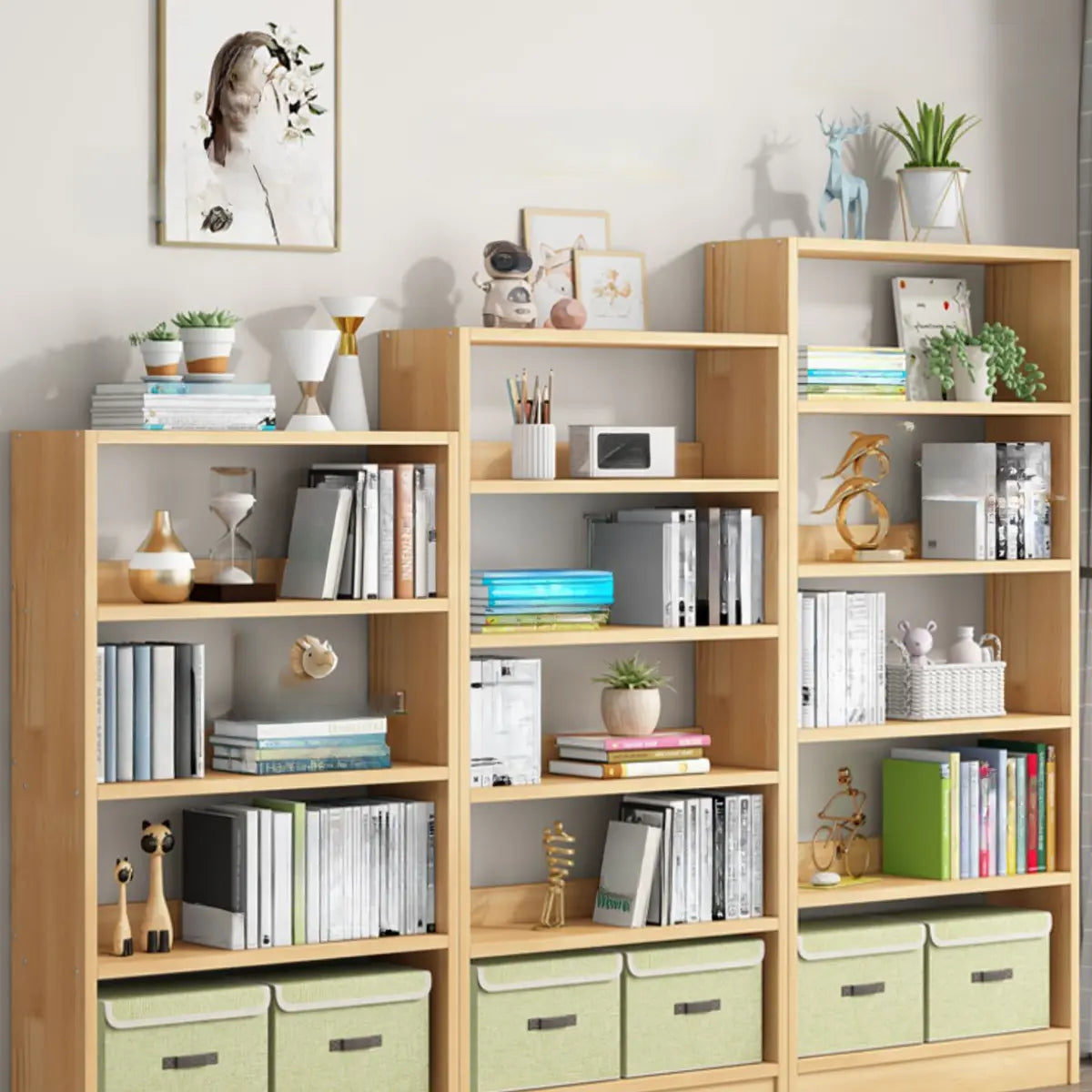Minimalist Wood Vertical Rectangular Storage Bookcase Image - 8
