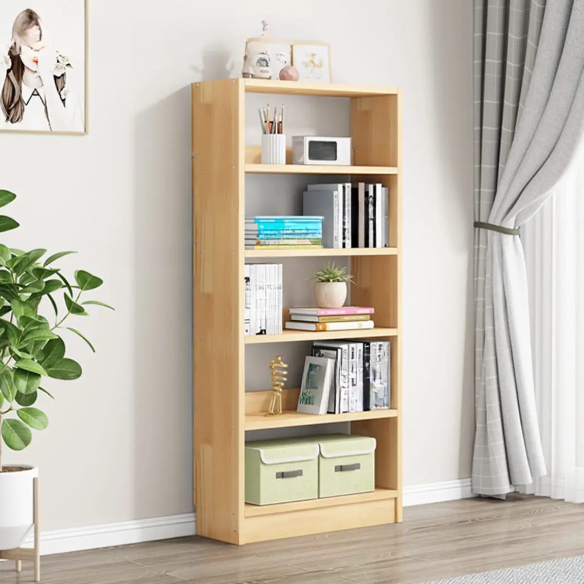 Minimalist Wood Vertical Rectangular Storage Bookcase Image - 9