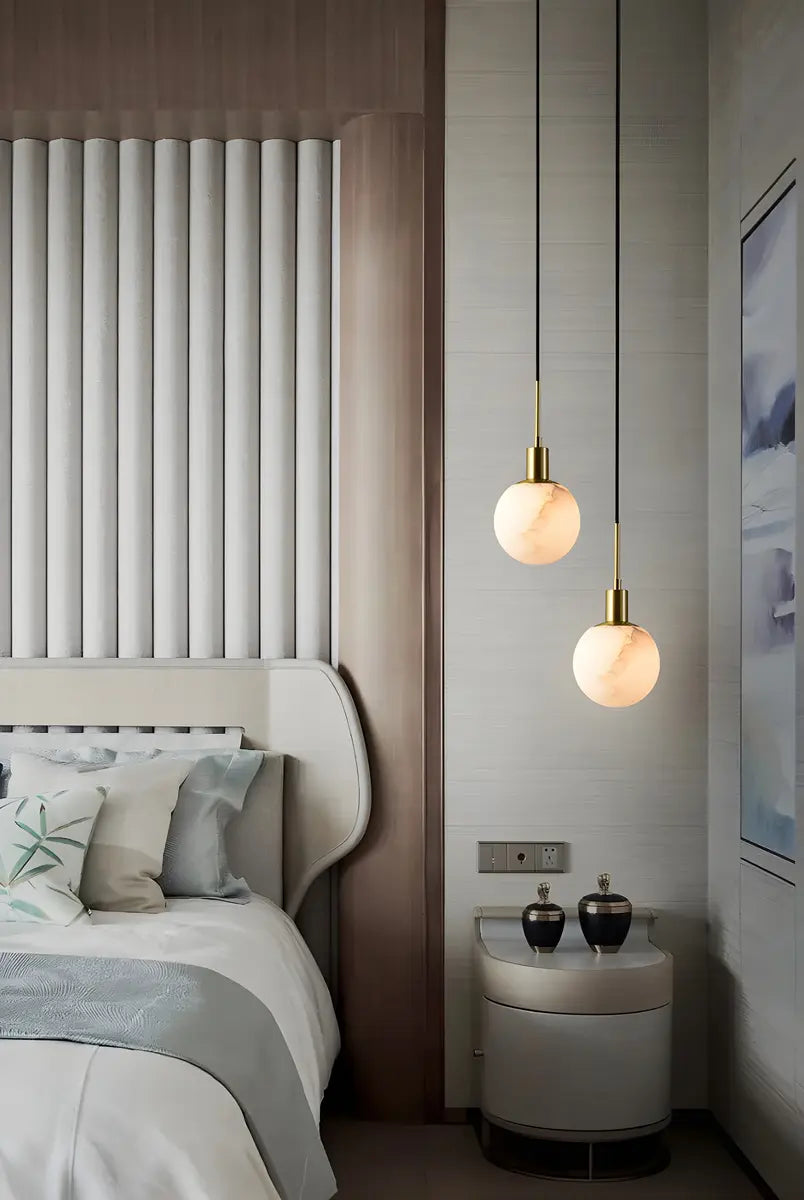 Minimalistic Alabaster White Mini Bell Globe Pendant Light Image - 15