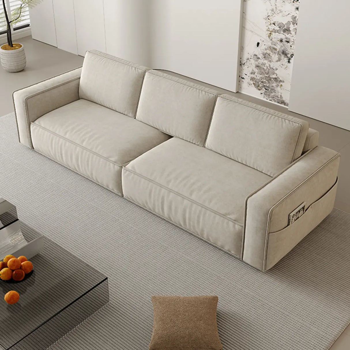 Minimalsit Foldable Beige Anti-Scratch Sleeper Sofa with Storage Image - 1