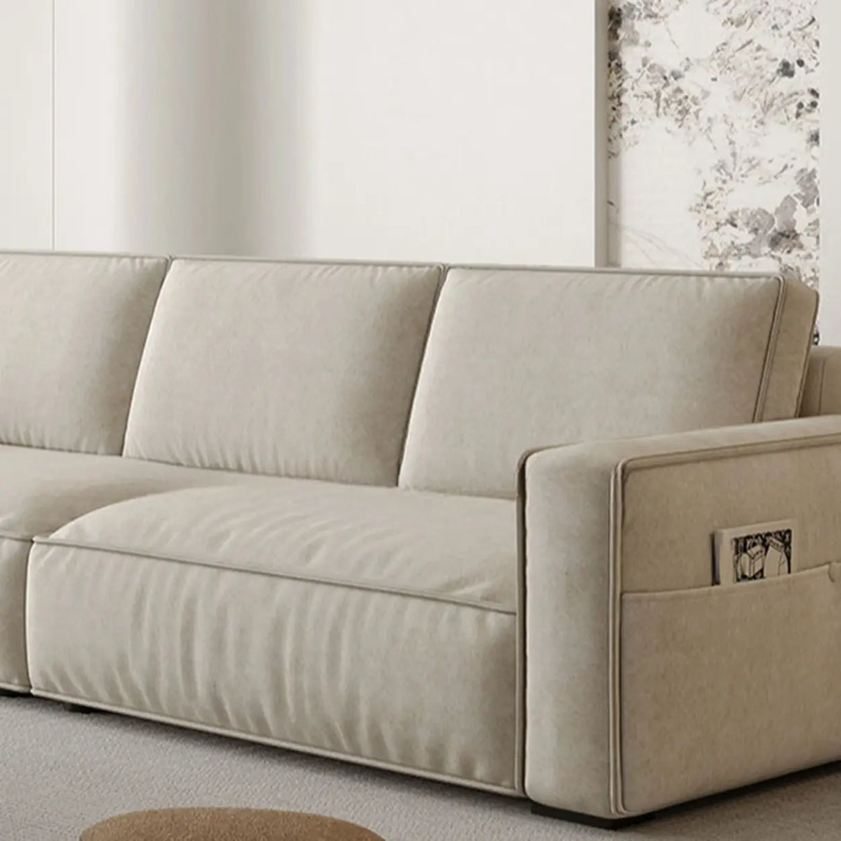 Minimalsit Foldable Beige Anti-Scratch Sleeper Sofa with Storage Image - 7