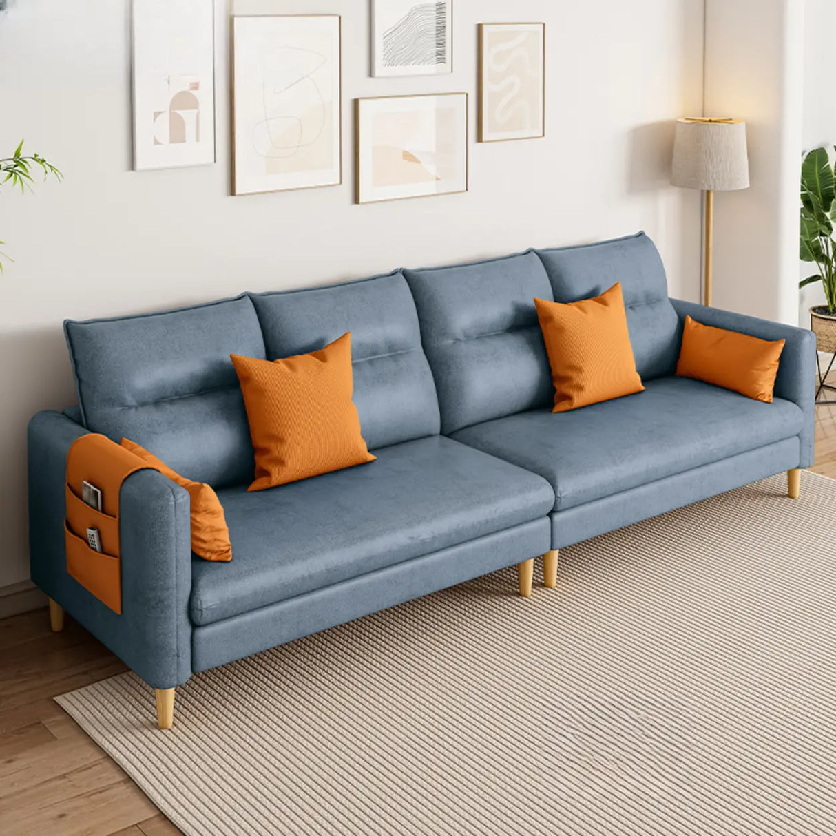 Mint Green Faux Cashmere Cushion Back Storage Sofa Image - 12
