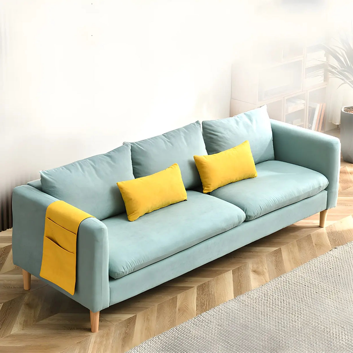 Mint Green Faux Cashmere Pillow Back Storage Sofa Image - 1