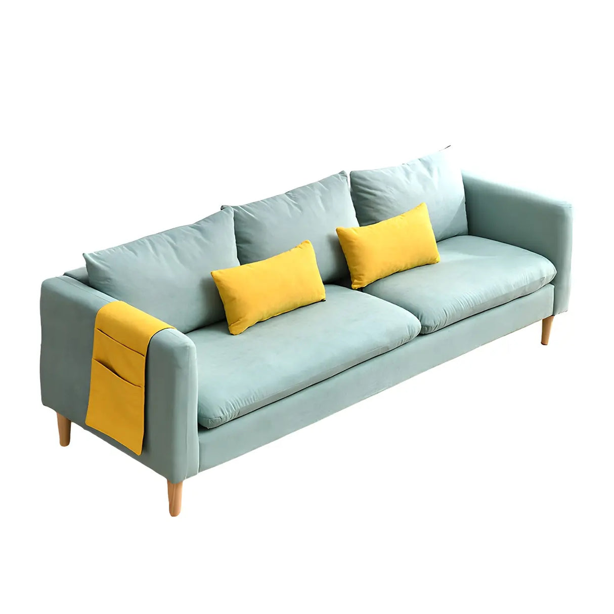 Mint Green Faux Cashmere Pillow Back Storage Sofa Image - 10