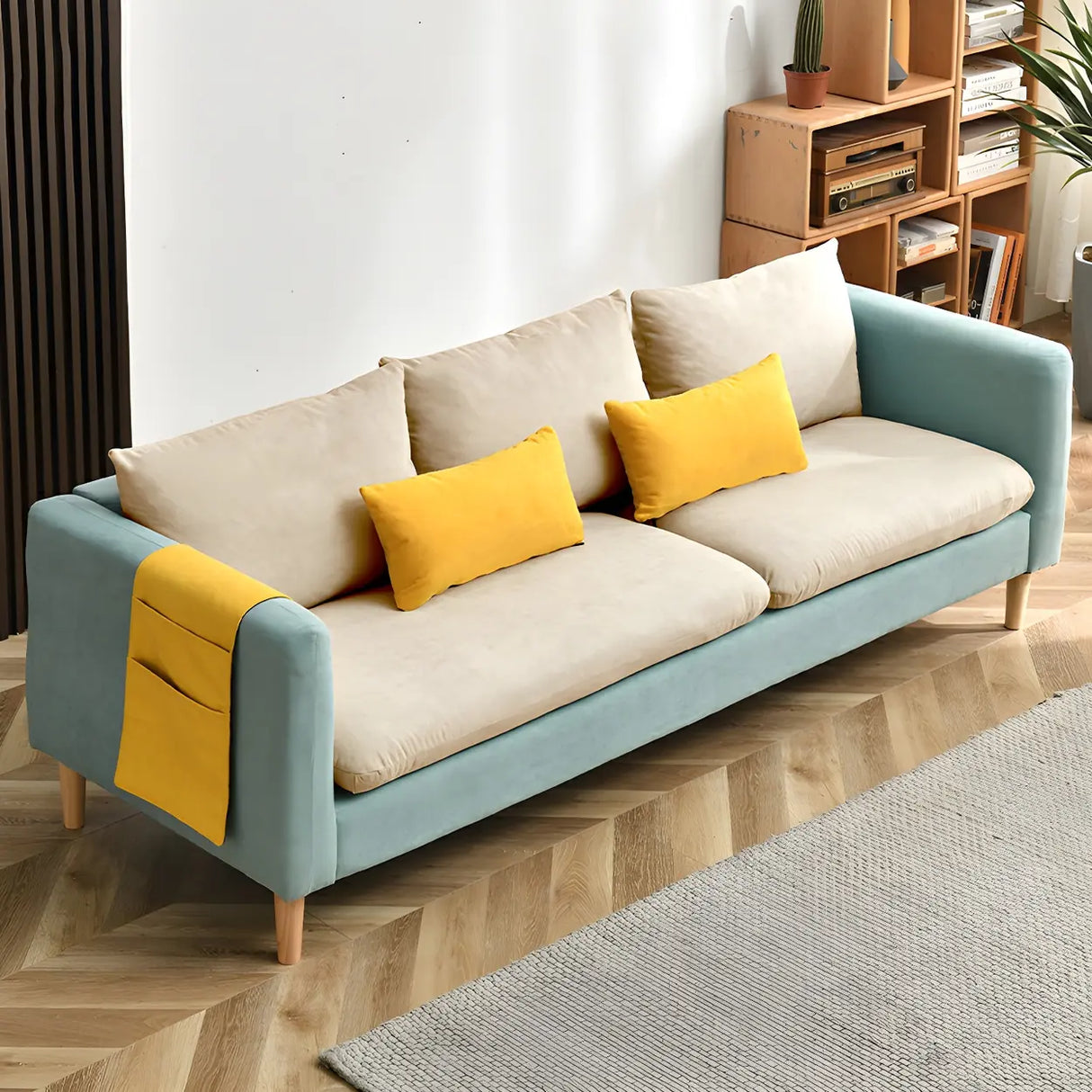 Mint Green Faux Cashmere Pillow Back Storage Sofa Image - 13