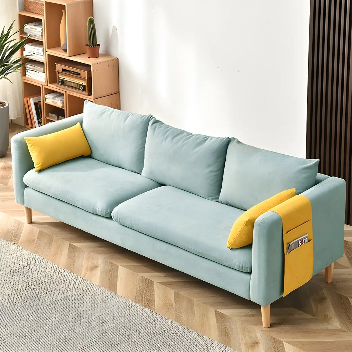 Mint Green Faux Cashmere Pillow Back Storage Sofa Image - 19