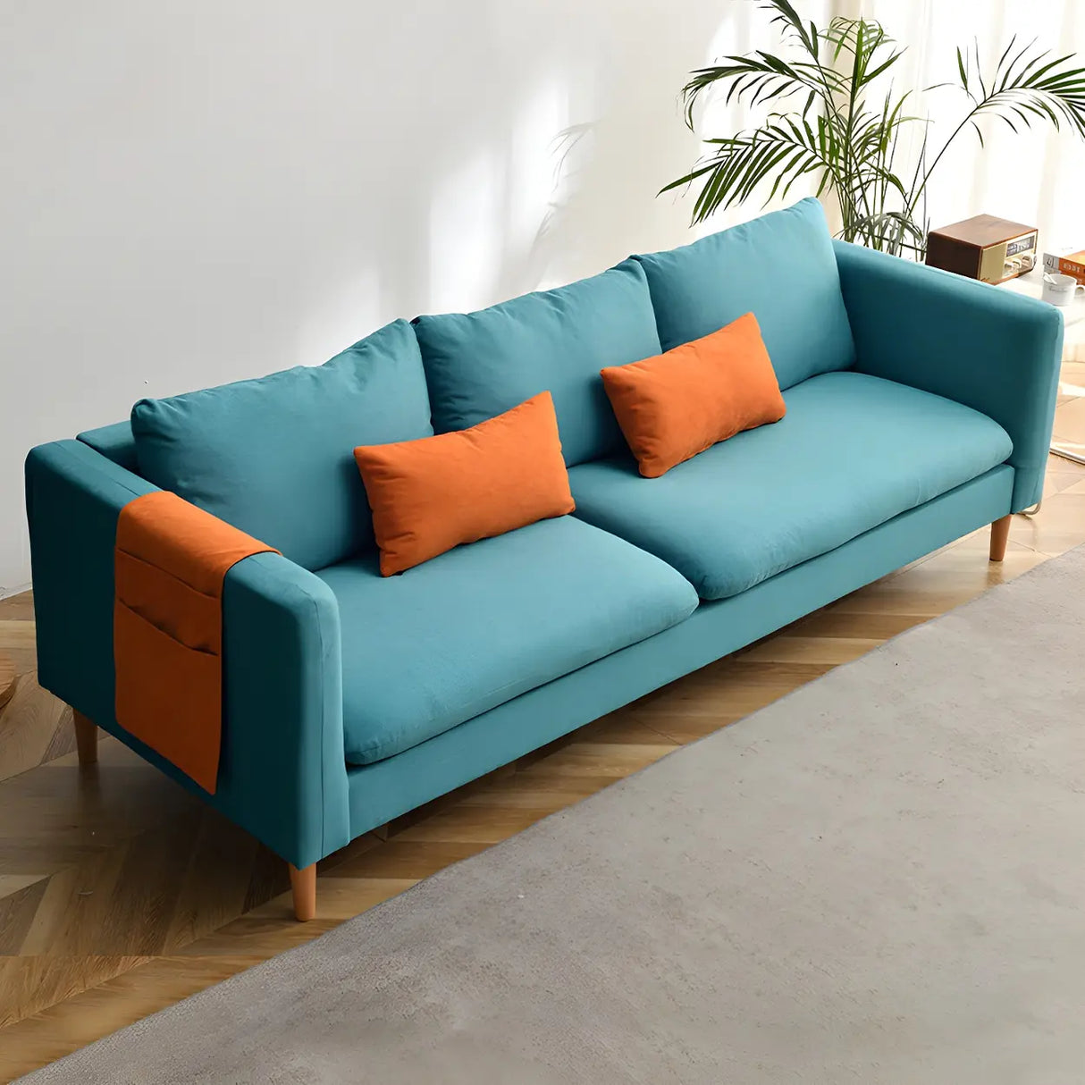 Mint Green Faux Cashmere Pillow Back Storage Sofa Image - 26