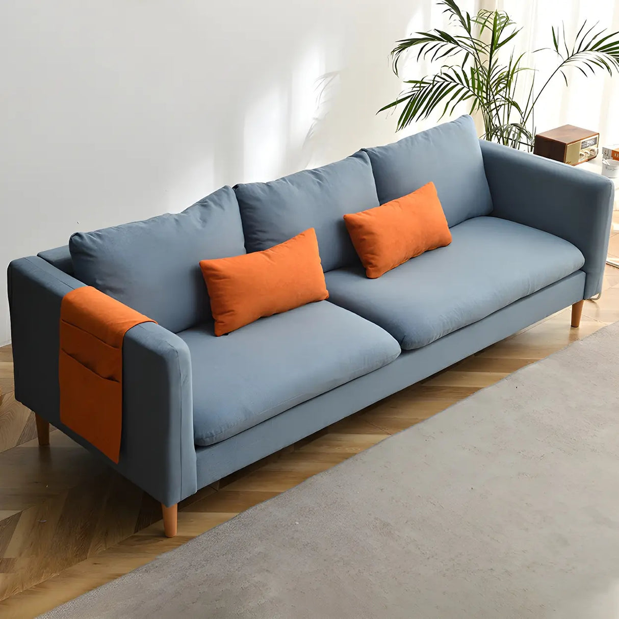 Mint Green Faux Cashmere Pillow Back Storage Sofa Image - 27