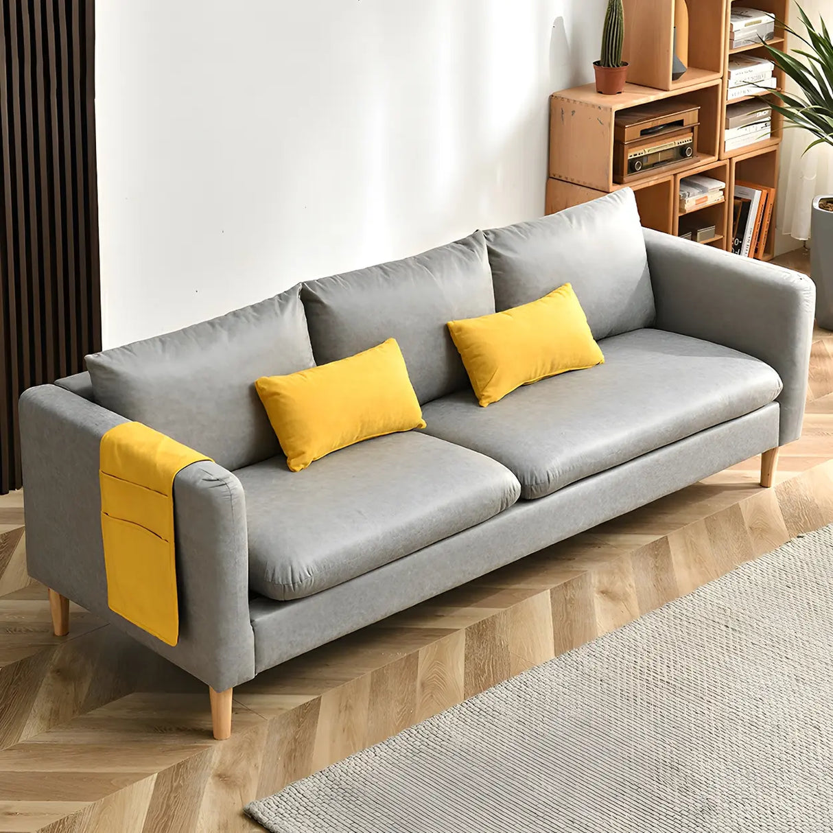 Mint Green Faux Cashmere Pillow Back Storage Sofa Image - 28