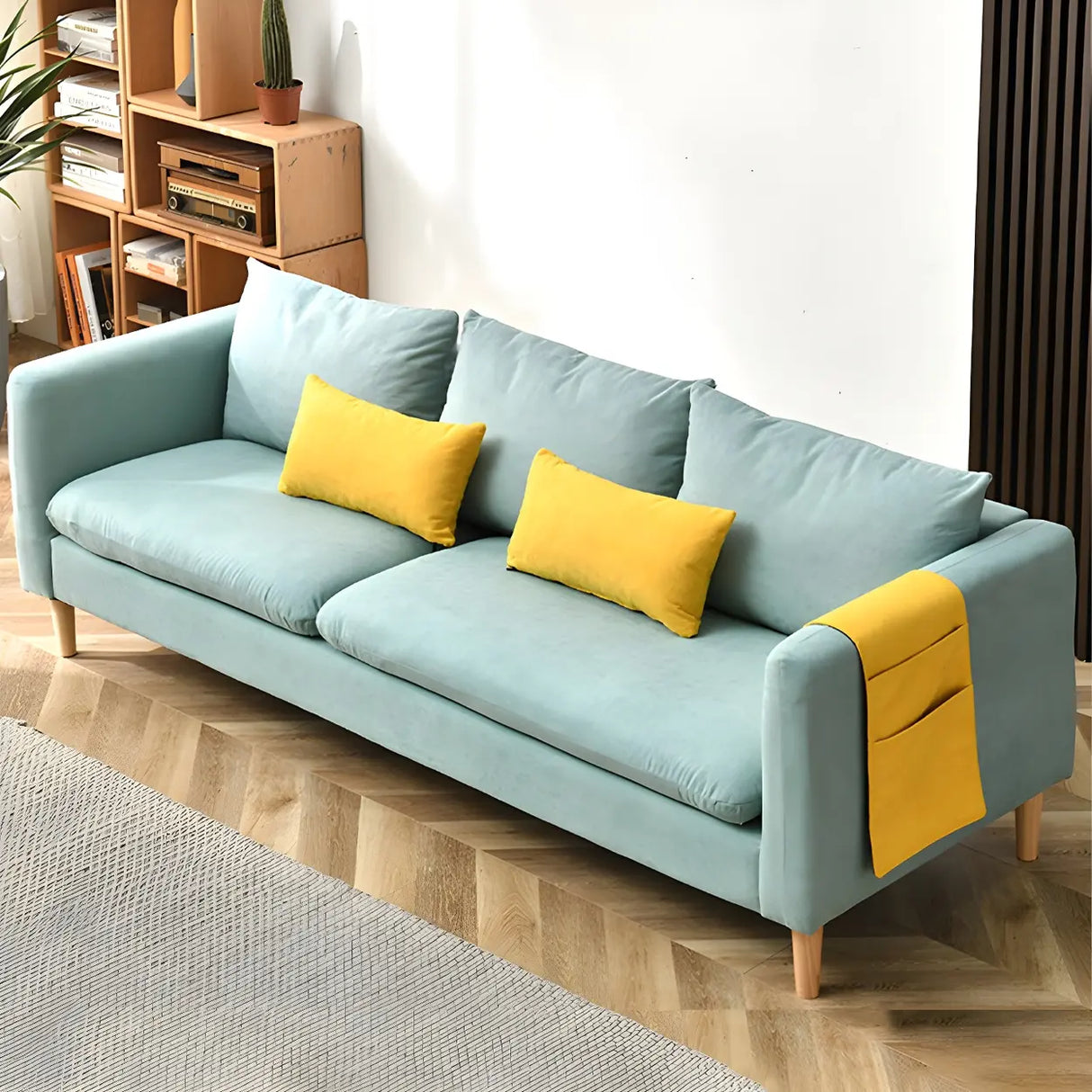 Mint Green Faux Cashmere Pillow Back Storage Sofa Image - 3