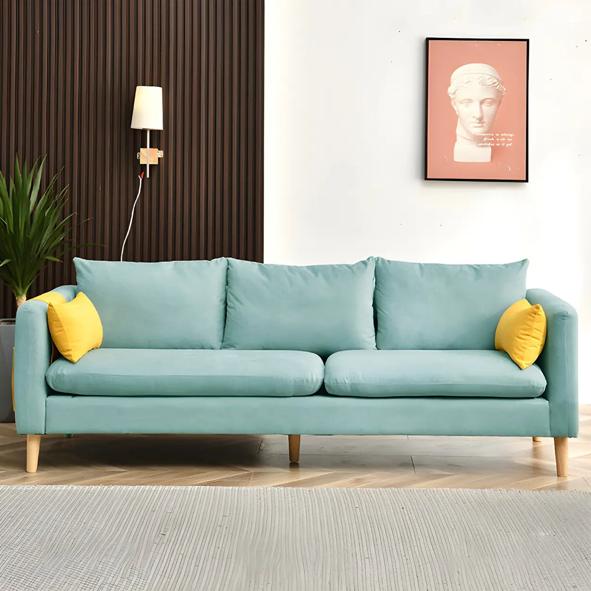 Mint Green Faux Cashmere Pillow Back Storage Sofa Image - 5