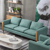 Mint Green Flannel Fabric Pillow Back Square Arm Sofa Image - 1