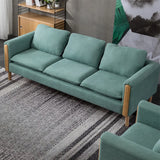Mint Green Flannel Fabric Pillow Back Square Arm Sofa Image - 2