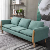 Mint Green Flannel Fabric Pillow Back Square Arm Sofa Image - 4