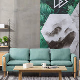 Mint Green Flannel Fabric Pillow Back Square Arm Sofa Image - 6