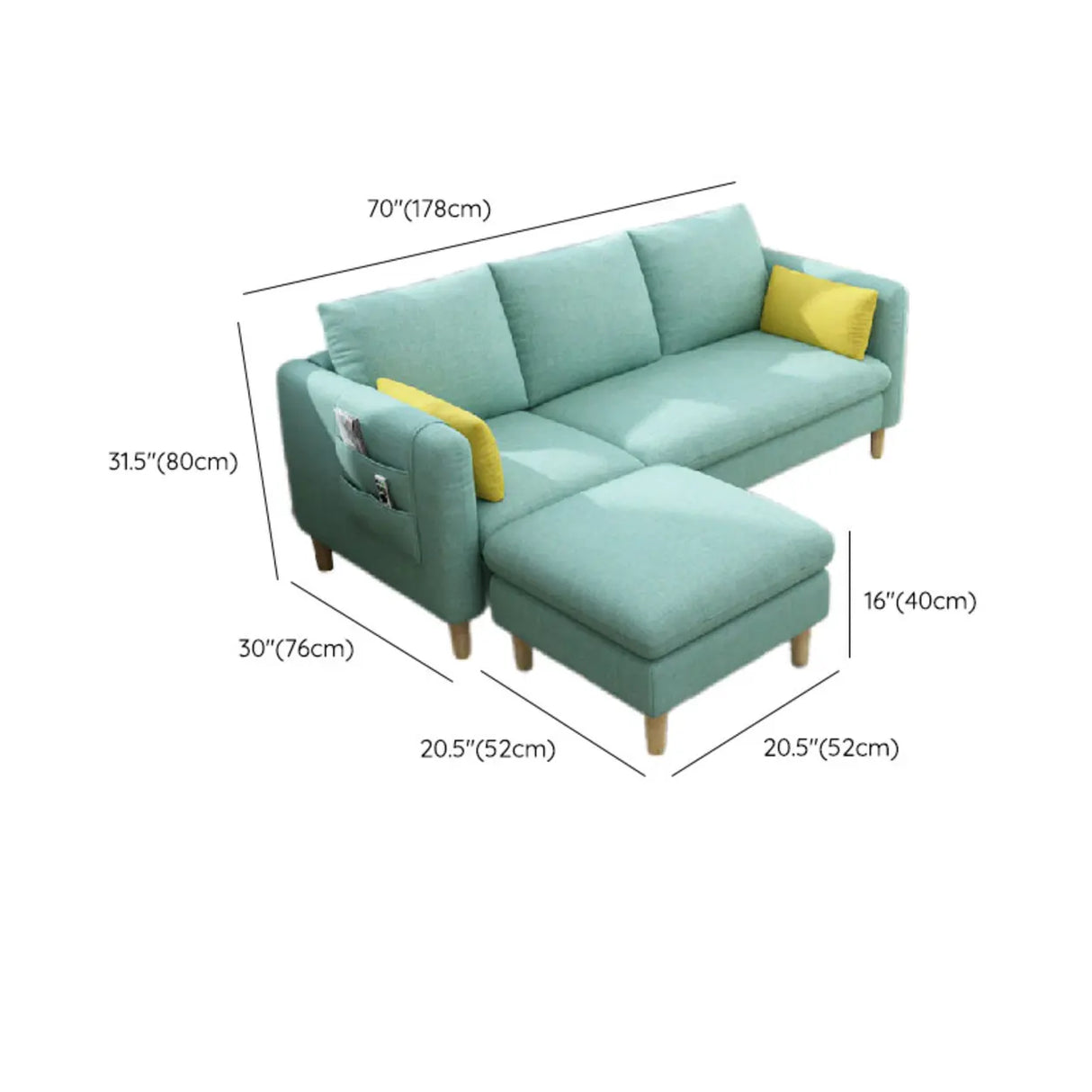 Mint Green Removable Cushion Cotton Linen Storage Sofa Image - 10