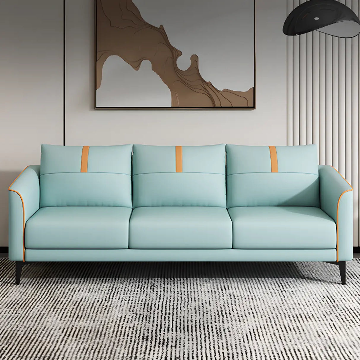 Mint Green Stain Resistant Tuxedo Arm Pillow Back Sofa Image - 1