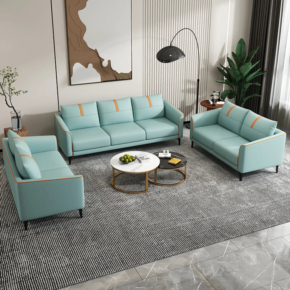 Mint Green Stain Resistant Tuxedo Arm Pillow Back Sofa Image - 3