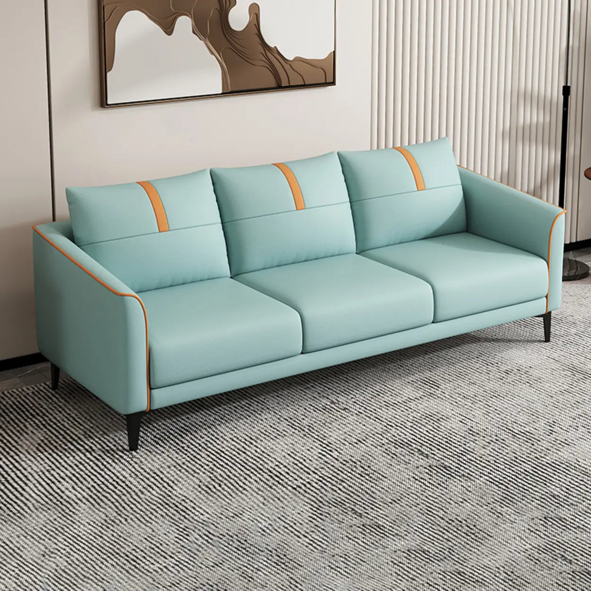 Mint Green Stain Resistant Tuxedo Arm Pillow Back Sofa Image - 7