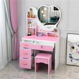 Mirrored Storage Wood Heart Kids Vanity Set with Stool Image - 3