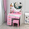 Mirrored Storage Wood Heart Kids Vanity Set with Stool Image - 3