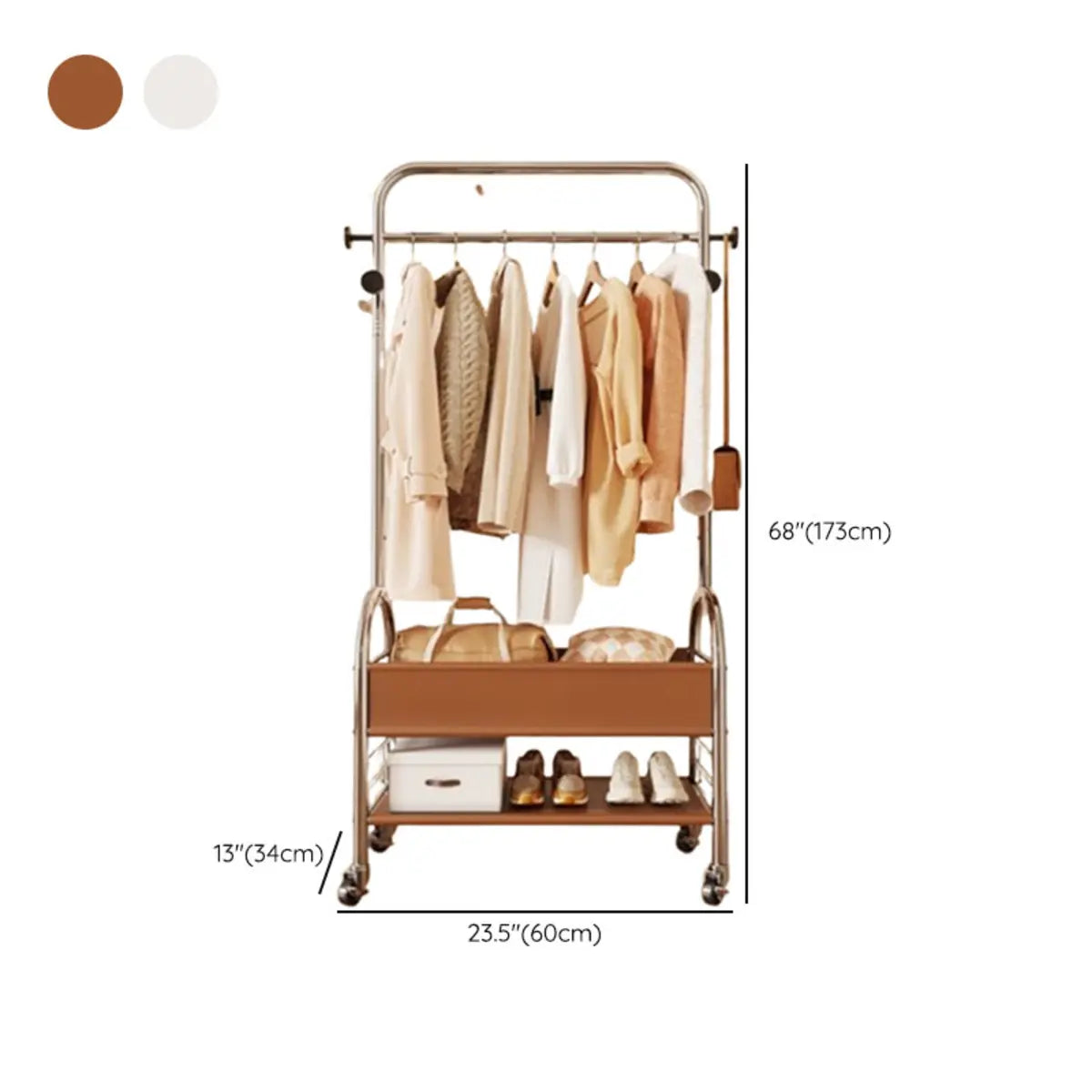 Mobile Metal Freestanding Basket Coat Rack with Shelves 