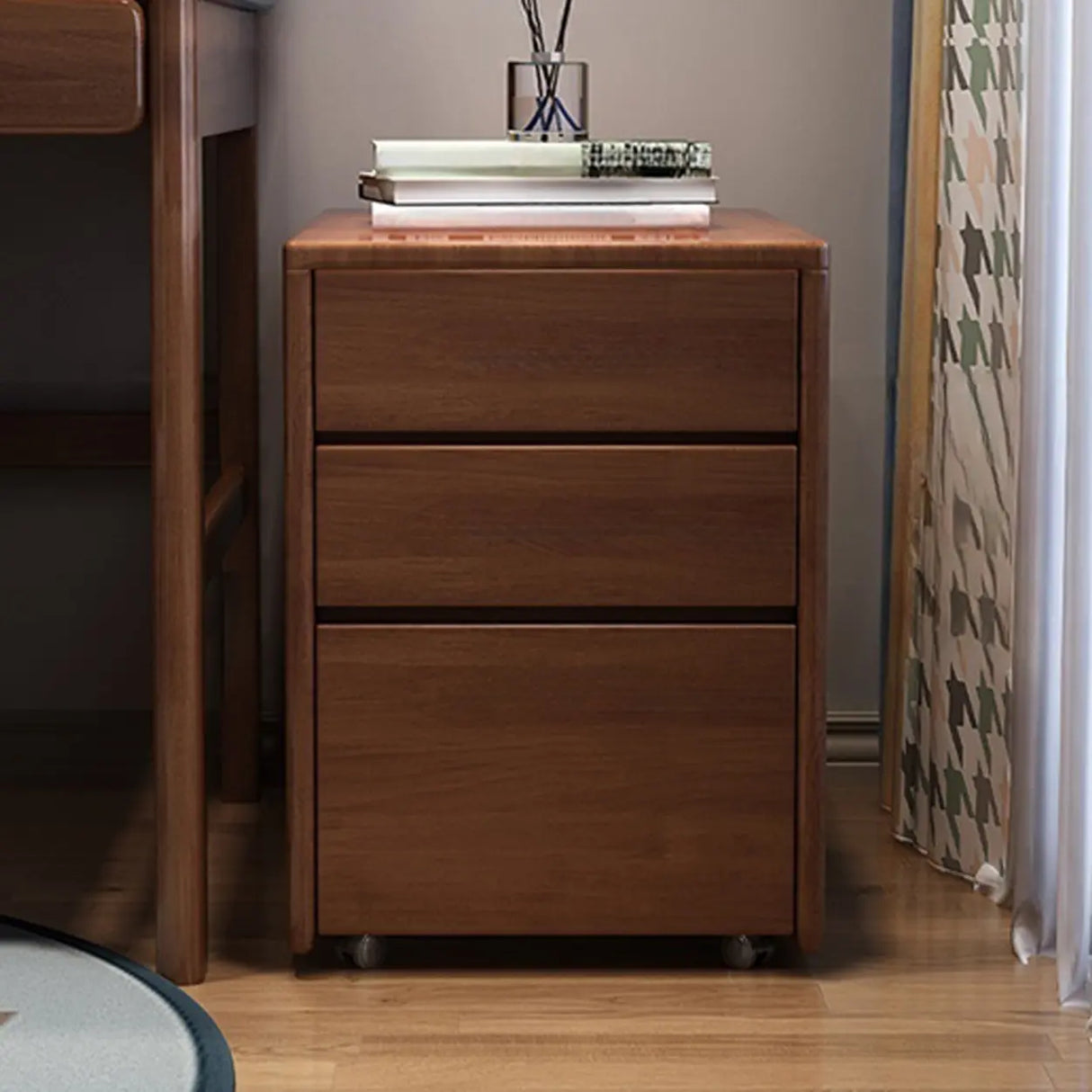 Mobile Vertical Short Wood Filing Cabinet with Drawers Image - 3