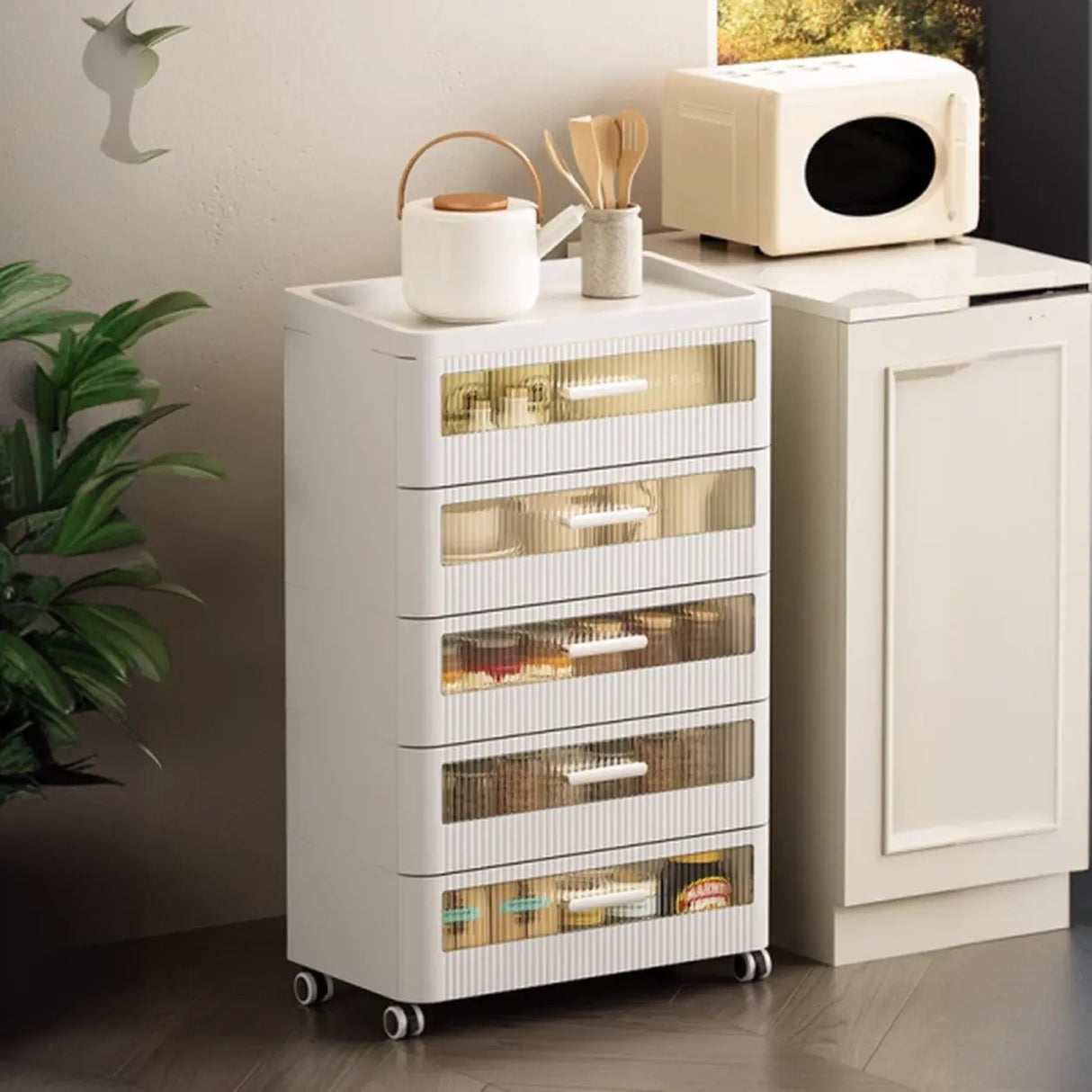 Mobile White Tip Resistant Kids Nightstand with Drawers Image - 1