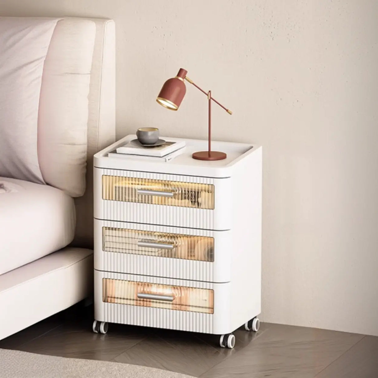 Mobile White Tip Resistant Kids Nightstand with Drawers Image - 2