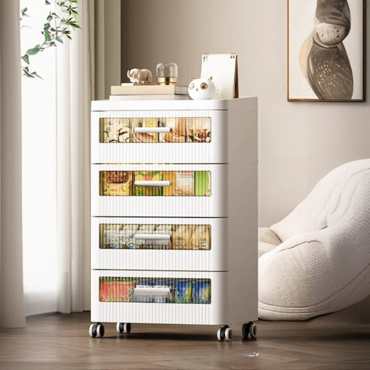 Mobile White Tip Resistant Kids Nightstand with Drawers Image - 3