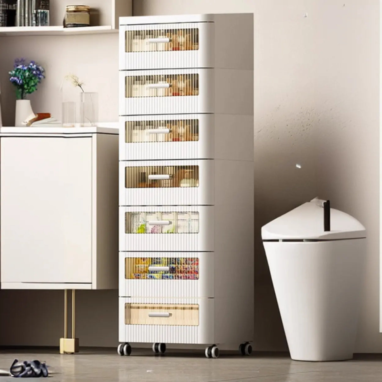 Mobile White Tip Resistant Kids Nightstand with Drawers Image - 9