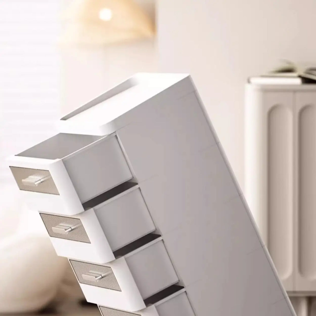 Mobile White Tip Resistant Kids Nightstand with Drawers Image - 11