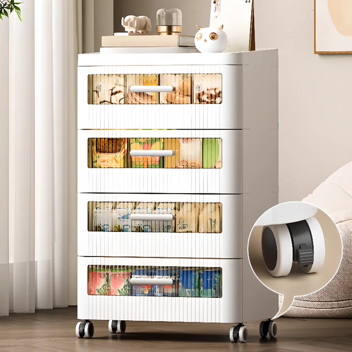 Mobile White Tip Resistant Kids Nightstand with Drawers Image - 6