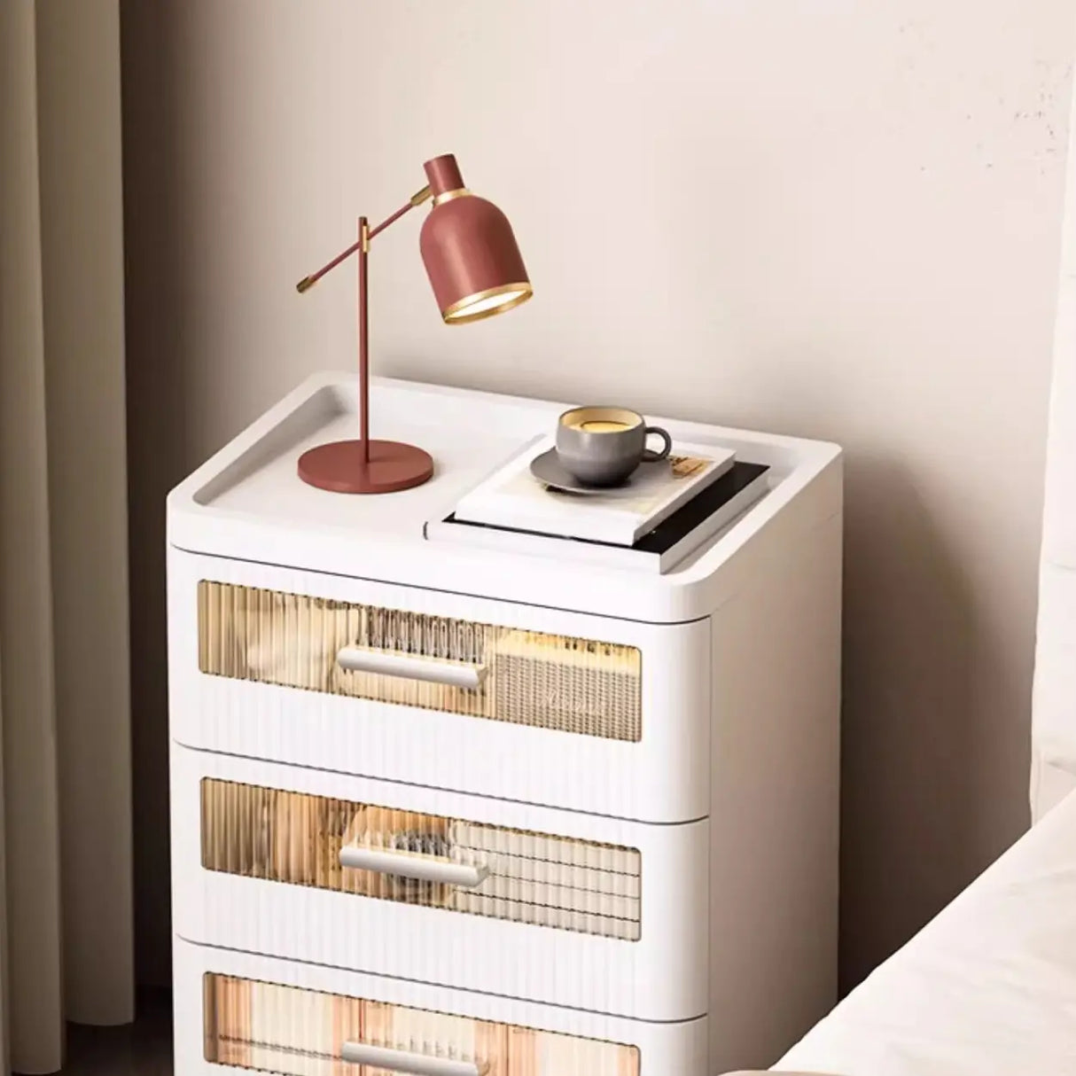 Mobile White Tip Resistant Kids Nightstand with Drawers Image - 12