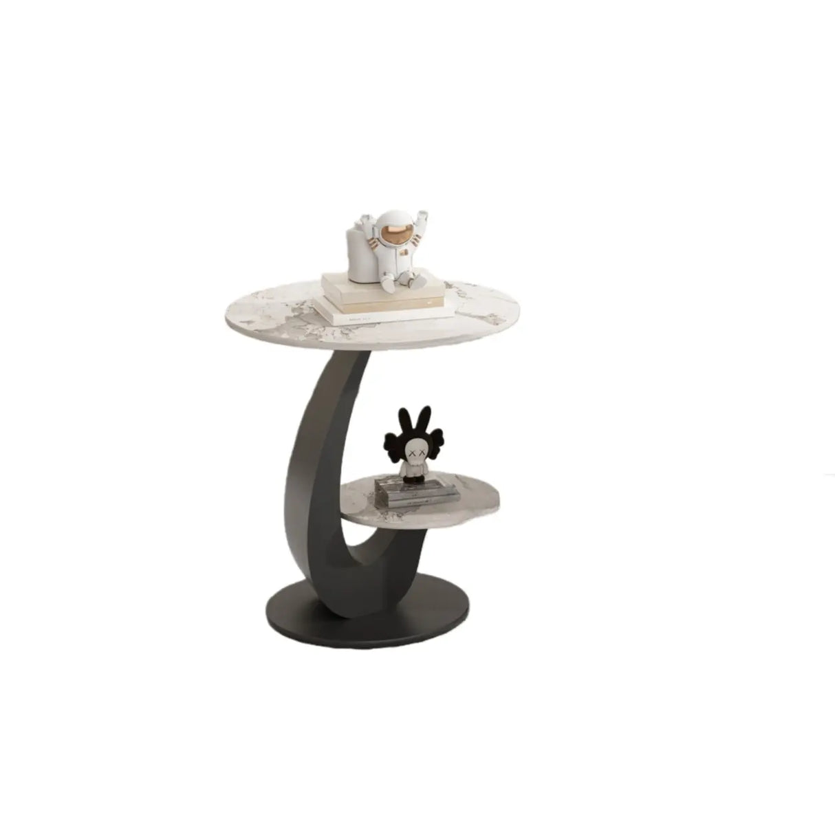 Modern 2-Tier Round Sintered Stone Side Table with Shelf Image - 1