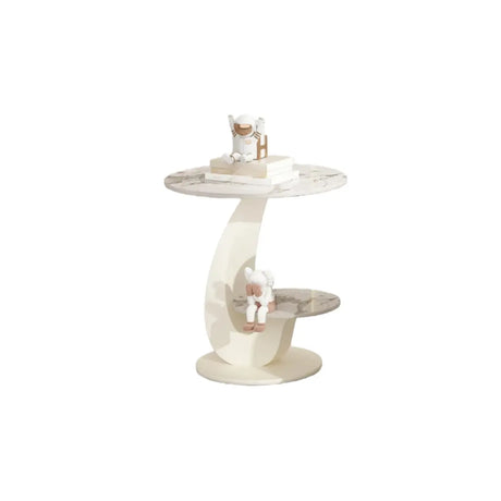 Modern 2-Tier Round Sintered Stone Side Table with Shelf Image - 2