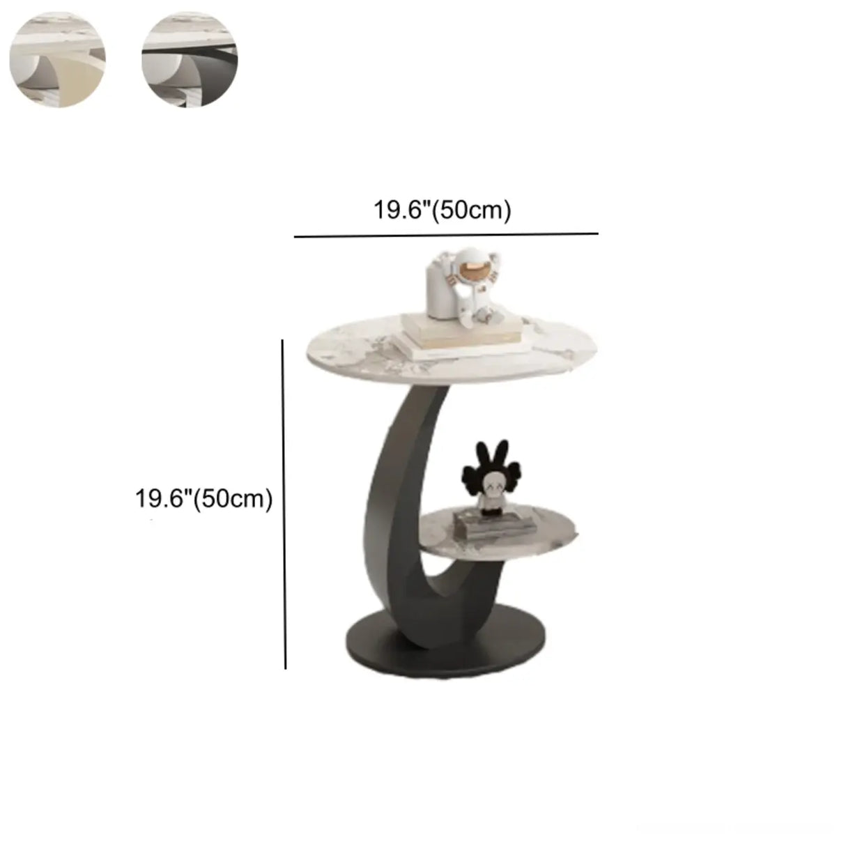 Modern 2-Tier Round Sintered Stone Side Table with Shelf 