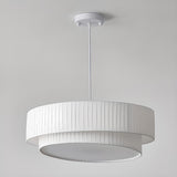 Modern 2 Tiers Fabric Drum Chandelier Adjustable Height Image - 12