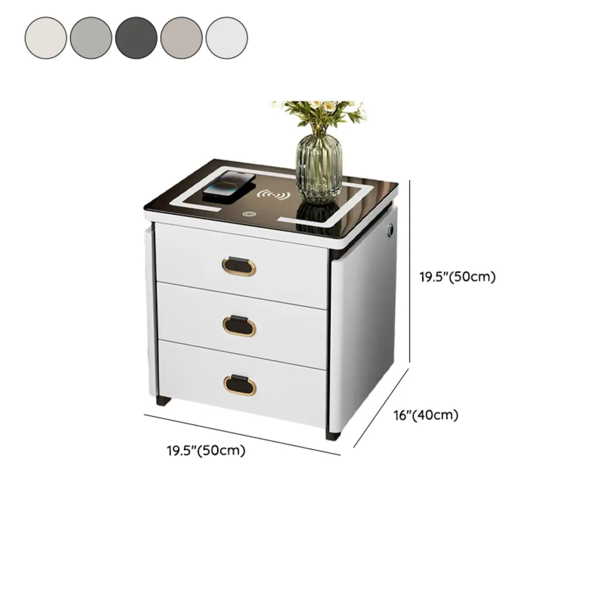 Modern 3-Drawer Leather White Nightstand with Lighting 