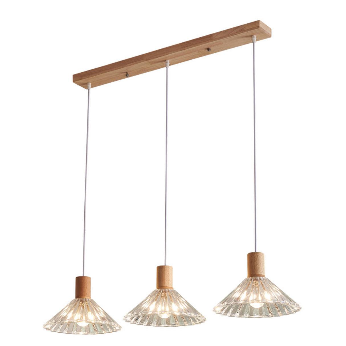 Modern 3-Light Fluted Cone Glass Island Ceiling Light Image - 5