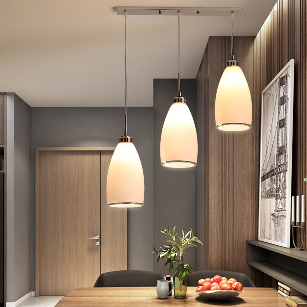 Modern 3-Light White Glass Pendant Island Lighting Image - 4