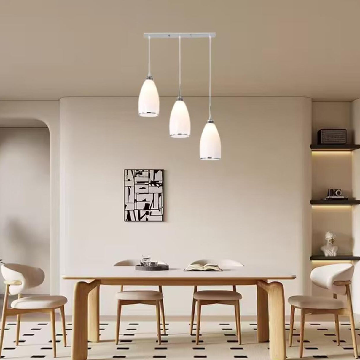 Modern 3-Light White Glass Pendant Island Lighting Image - 5