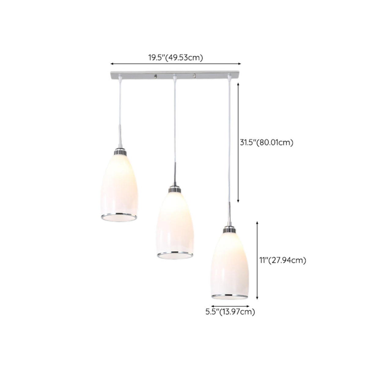Modern 3-Light White Glass Pendant Island Lighting 