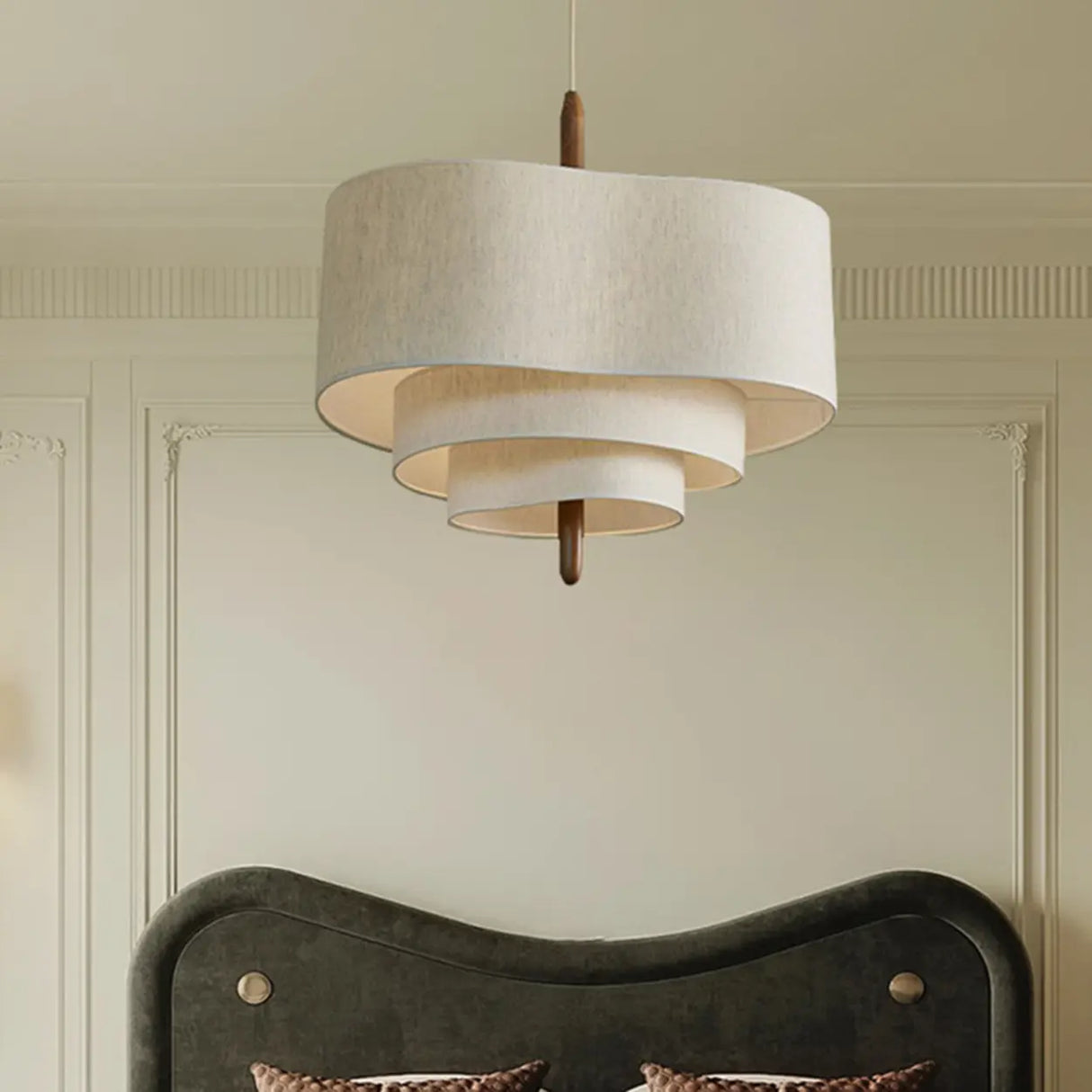 Modern 3 Tiers White Textile Round Chandelier  Image - 3